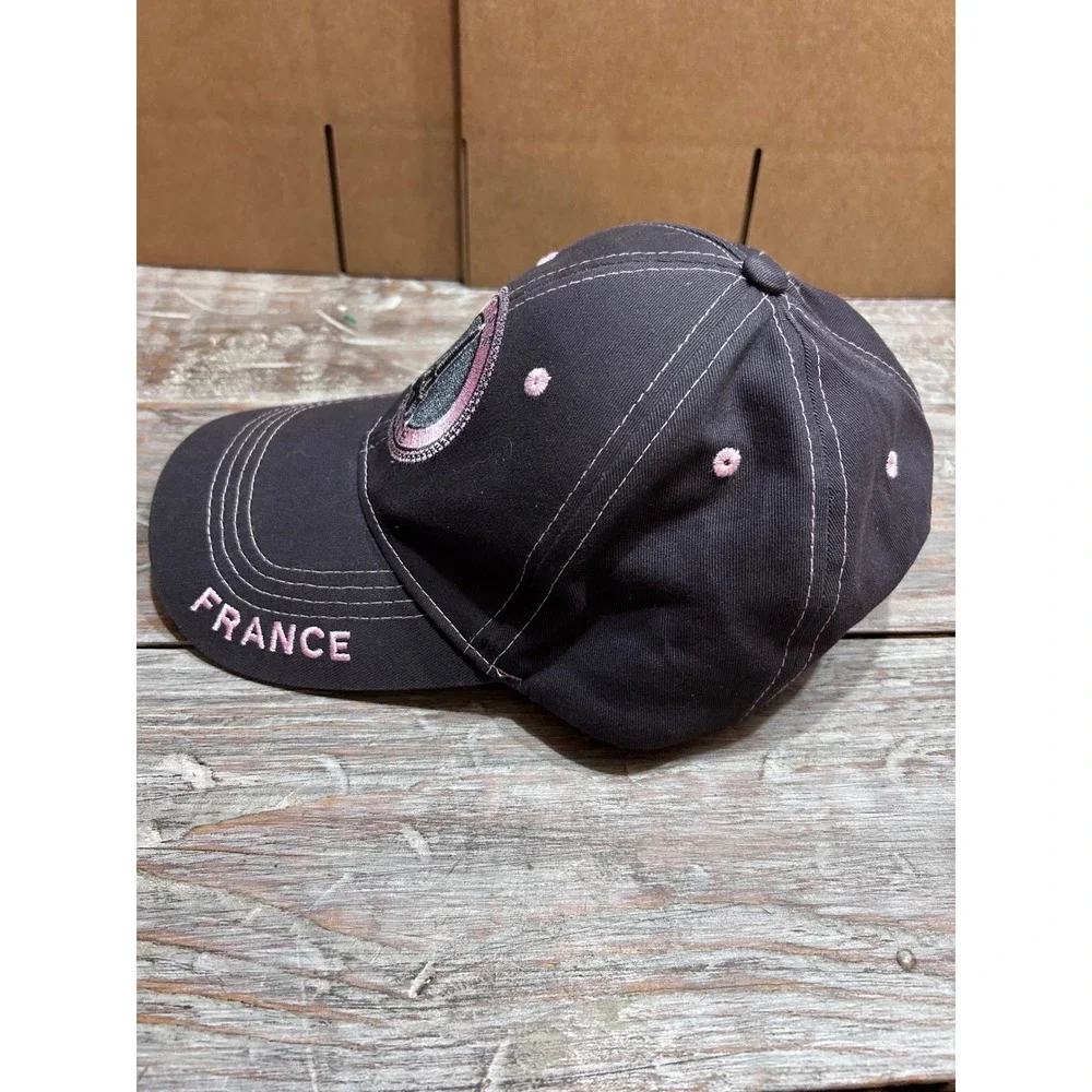 Paris France Eiffel Tower Baseball Cap Pink Charcoal Cotton Adjustable Hat